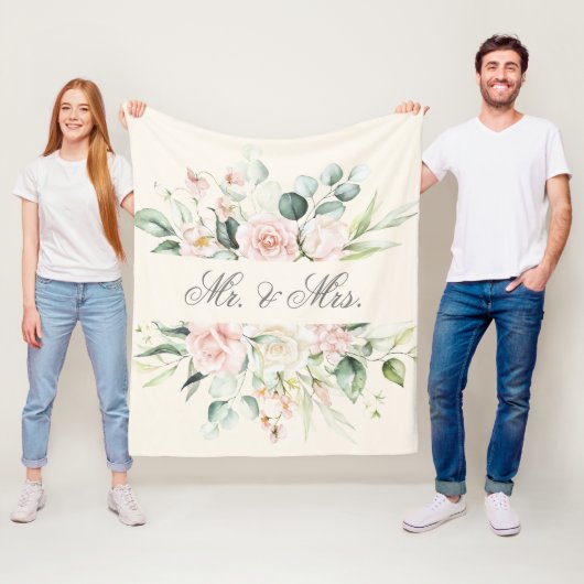 Elegant Floral Pink Blush Wasserfarbe Mr. & Mrs. Fleecedecke (Beispiel)