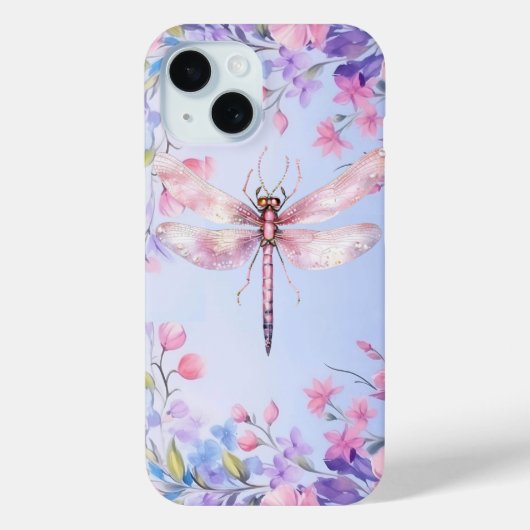 Elegant Floral Pink Dragonfly iPhone 15 Fall Case-Mate iPhone Hülle (Rückseite)