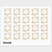 Elegant Floral Pink Green Wedding Vielen Dank Quadratischer Aufkleber (Blatt)