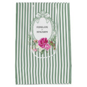 Elegant Floral Pink Peony Crest Wedding Mittlere Geschenktüte (Rückseite)