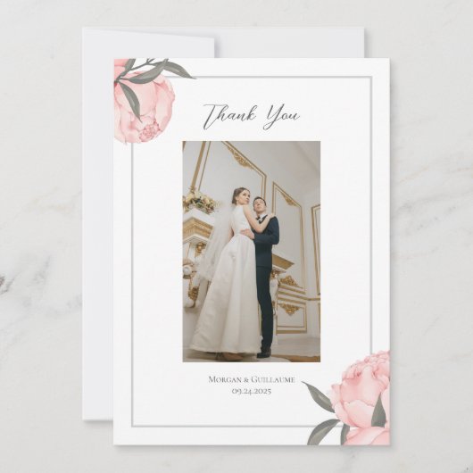 Elegant Floral Pink Peony Flat Thank You Card Dankeskarte (Vorderseite)