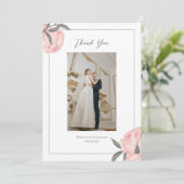 Elegant Floral Pink Peony Flat Thank You Card Dankeskarte (Stehend Vorderseite)