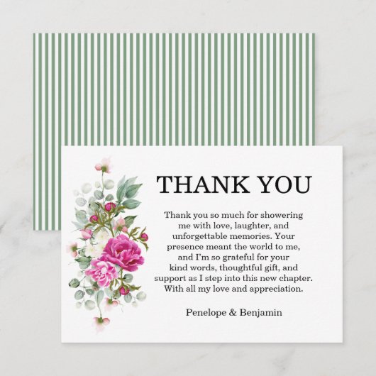 Elegant Floral Pink Peony Monogram Wedding Dankeskarte (Vorne/Hinten)