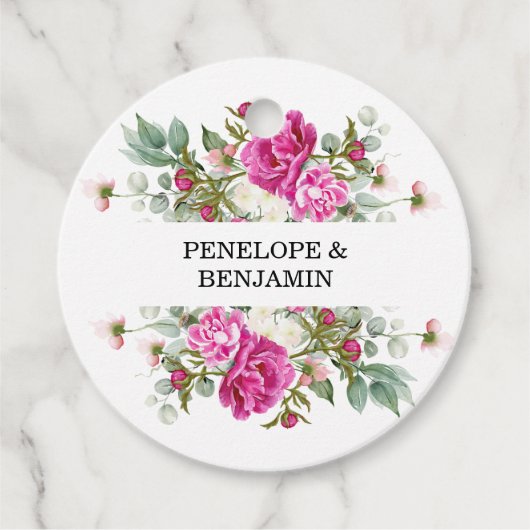 Elegant Floral Pink Peony Monogram Wedding Geschenkanhänger (Vorderseite)