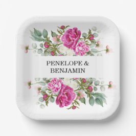 Elegant Floral Pink Peony Monogram Wedding Pappteller