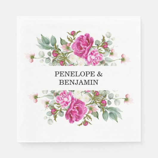 Elegant Floral Pink Peony Monogram Wedding Serviette (Vorderseite)