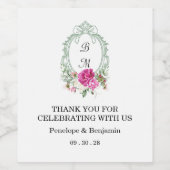 Elegant Floral Pink Peony Monogram Wedding Weinetikett (Einzelnes Label)
