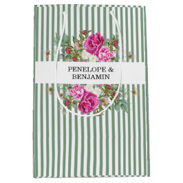 Elegant Floral Pink Peony Striped Wedding Mittlere Geschenktüte