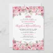 Elegant Floral Pink Quinceanera Einladung (Vorderseite)