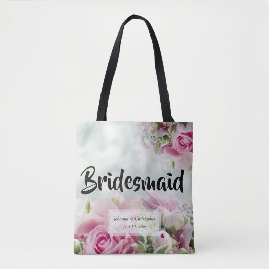 Elegant Floral Pink Roses Bridesmaid Wedding Tasche (Vorderseite)