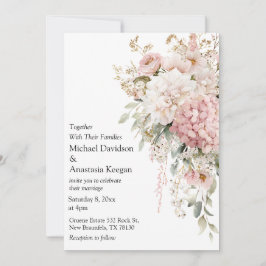 Elegant Floral Pink script Wedding Invitation  Mitteilungskarte
