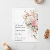 Elegant Floral Pink script Wedding Invitation  Mitteilungskarte (Vorderseite/Rückseite Beispiel)