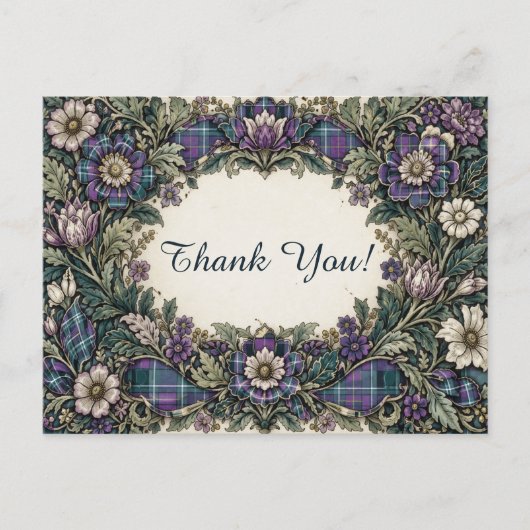 Elegant Floral Plaid Thank You Postkarte (Vorderseite)