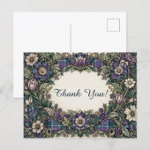 Elegant Floral Plaid Thank You Postkarte (Vorne/Hinten)