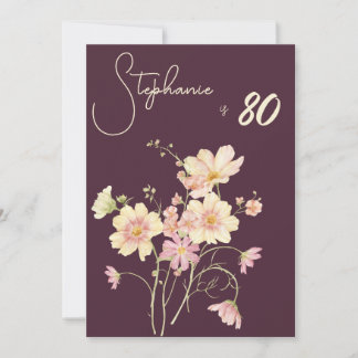 Elegant Floral Plum Blush 80th Birthday Einladung