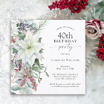 Elegant Floral Poinsettia 40. Dezember Geburtstag Einladung<br><div class="desc">Mit all den festlichen Aussichten der Weihnachtszeit, dieses Winterurlaub Thema 40. Geburtstag Party Design bietet einen schönen kaskadenförmigen Bouquet mit weißen Aquarelltaschen und hintereinander rot-grüne Blumenelemente auf einem weißen Hintergrund. Sie können das Alter bei Bedarf in jedes Alter ändern. Geburtstage im Dezember verlieren sich oft bei den Feierlichkeiten. Sie fühlen...</div>