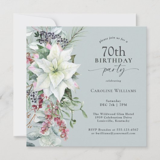 Elegant Floral Poinsettia 70. Einladung (Vorderseite)