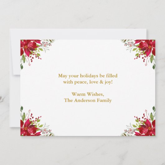 Elegant Floral Poinsettia Gold Weihnachten Karte (Rückseite)