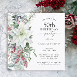 Elegant Floral Poinsettia Winter 50. Geburtstag Einladung<br><div class="desc">Mit all den festlichen Aussichten der Weihnachtszeit, dieses Winterurlaub Thema 50. Geburtstag Party-Design bietet ein schönes Cascading Bouquet von weißen Aquarelltaschen und die hintere rot-grüne Blumenelemente auf einem sauberen weißen Hintergrund. Sie können das Alter bei Bedarf in jedes Alter ändern. Geburtstage im Dezember verlieren sich oft bei den Feierlichkeiten. Sie...</div>