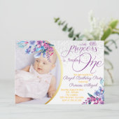 Elegant Floral Princess Birthday Einladung (Stehend Vorderseite)