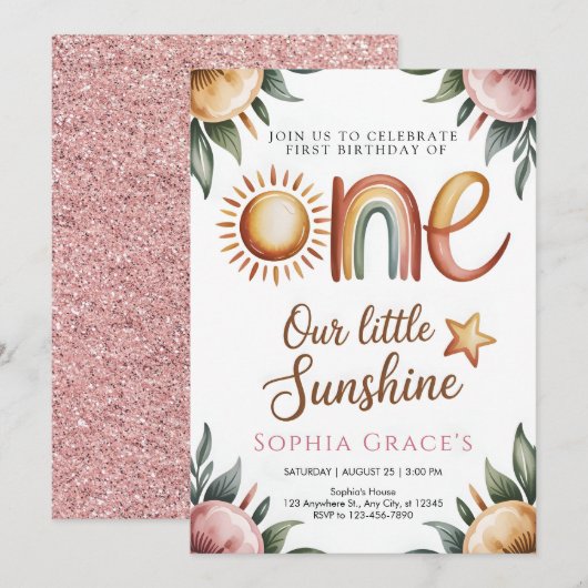 Elegant Floral Princess Invitation Einladung (Vorne/Hinten)