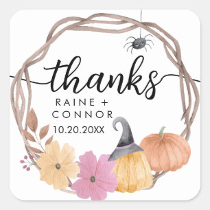 Elegant Floral Pumpkin Danke Wedding Quadratischer Aufkleber