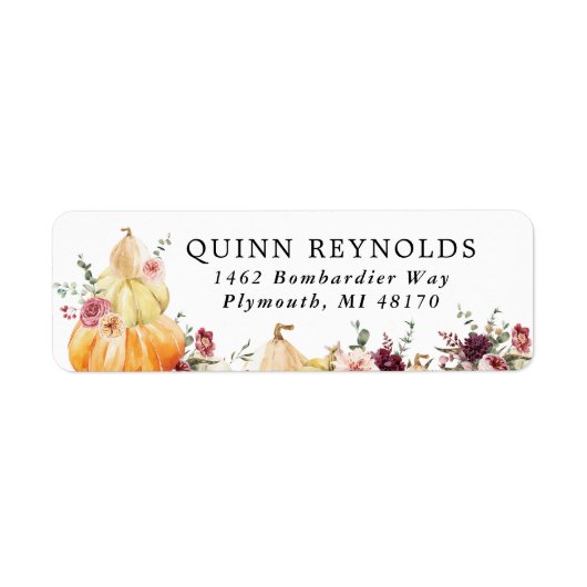 Elegant Floral Pumpkin | Rücksendeadresse (Vorne)