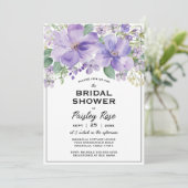 Elegant Floral Purple Bridal Shower Einladung (Stehend Vorderseite)