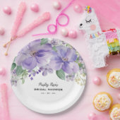 Elegant Floral Purple Bridal Shower Pappteller (Party)