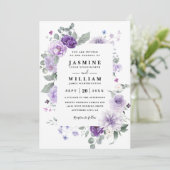 Elegant Floral Purple Rustic QR Code Wedding Einladung (Stehend Vorderseite)