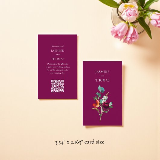 Elegant Floral QR Code Wedding Website Card Visitenkarte