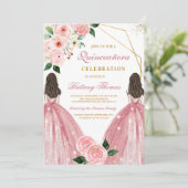 Elegant Floral Quinceañera Invitation Einladung (Stehend Vorderseite)