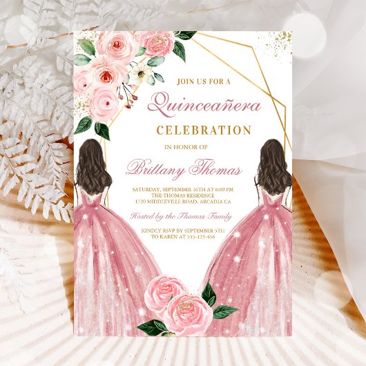 Elegant Floral Quinceañera Invitation Einladung