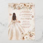 Elegant Floral Quinceañera Watercolor Ballgown Folieneinladung (Vorderseite)