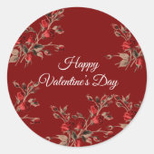 Elegant Floral Red Happy Valentine’s Day  Runder Aufkleber (Vorderseite)
