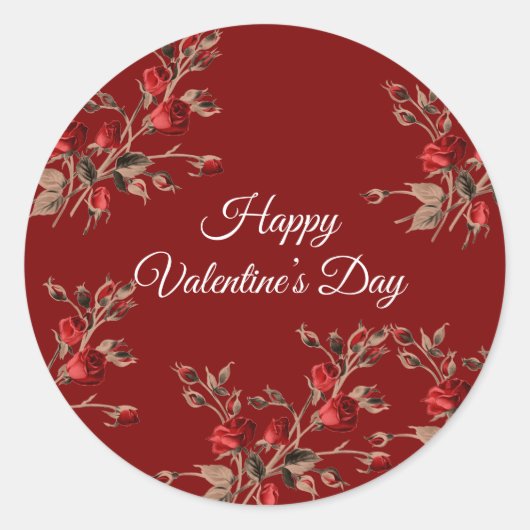 Elegant Floral Red Happy Valentine’s Day Runder Aufkleber (Vorderseite)