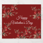 Elegant Floral Red Happy Valentine’s Day  Schaumweinetikett (Einzelnes Label)