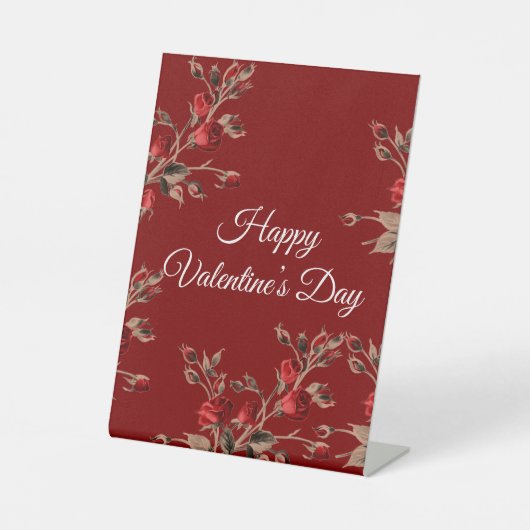 Elegant Floral Red Happy Valentine’s Day Sockelschild (Vorderseite)