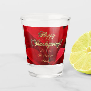 Elegant Floral Red Poinsettia Happy Thanksgiving Schnapsglas