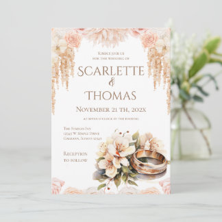 Elegant Floral Rings Wedding Invitation Einladung