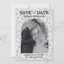Elegant Floral Rose Black White Wedding Save The Date