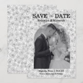 Elegant Floral Rose Black White Wedding Save The Date (Vorne/Hinten)