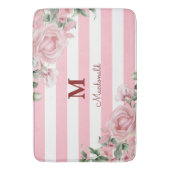 Elegant Floral Rose Striped Monogram Badematte (Vorderseite Vertikal)