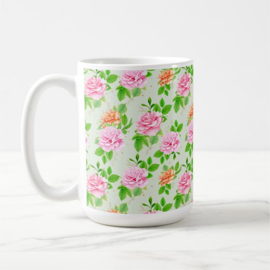 Elegant Floral Roses Green Leaves Pattern-23675 Kaffeetasse (Links)