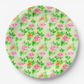 Elegant Floral Roses Green Leaves Pattern-23675 Pappteller (Vorderseite)