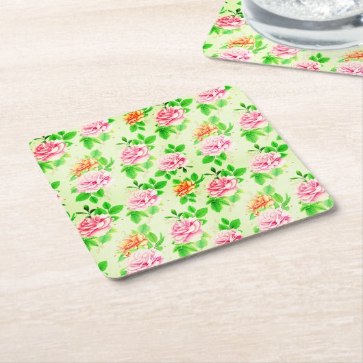 Elegant Floral Roses Green Leaves Pattern-23675 Rechteckiger Pappuntersetzer (angewinkelt)