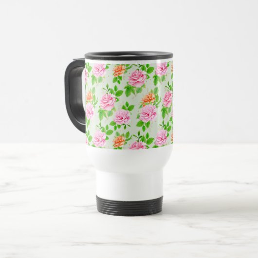 Elegant Floral Roses Green Leaves Pattern-23675 Reisebecher