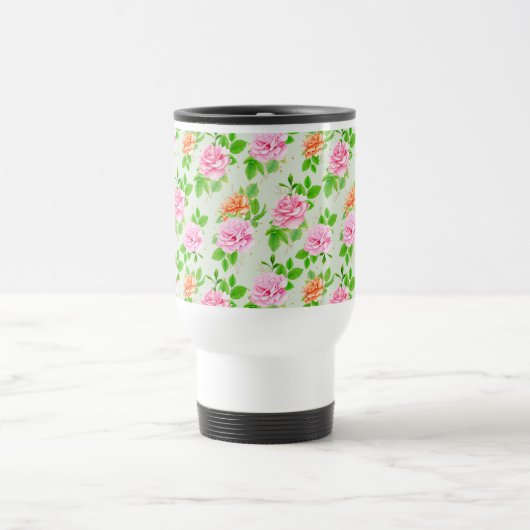 Elegant Floral Roses Green Leaves Pattern-23675 Reisebecher (Mittel)