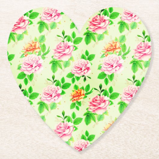 Elegant Floral Roses Green Leaves Pattern-23675 Untersetzer (Vorderseite)