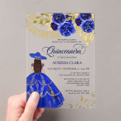 Elegant Floral Royal Blue Mexican Quinceañera Acryleinladungen (Insitu (Handheld))